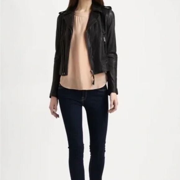 Joie Jackets & Blazers - JOIE Ailey Black Lamb Skin Moto Jacket Size Small